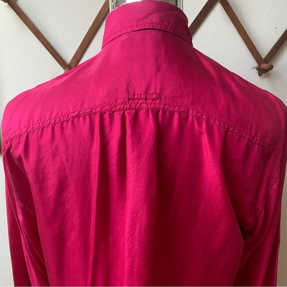 NWT 1980s Neon Pink Silk Two Pocket Button Up Shirt - Picture 4 of 14
